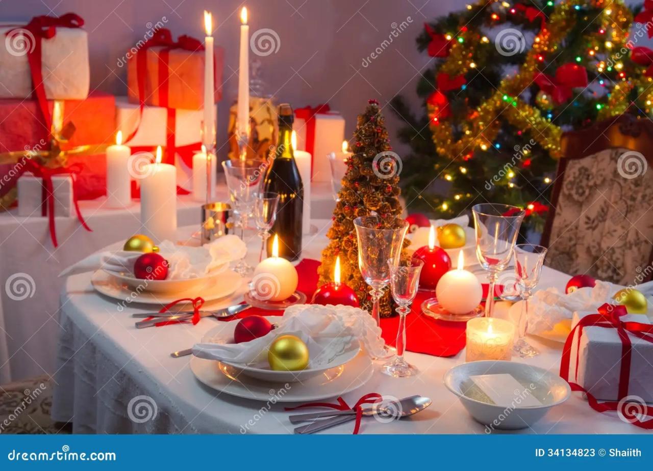 red and white christmas table decor White and Red Decorations on the Christmas Table Stock Image Image of