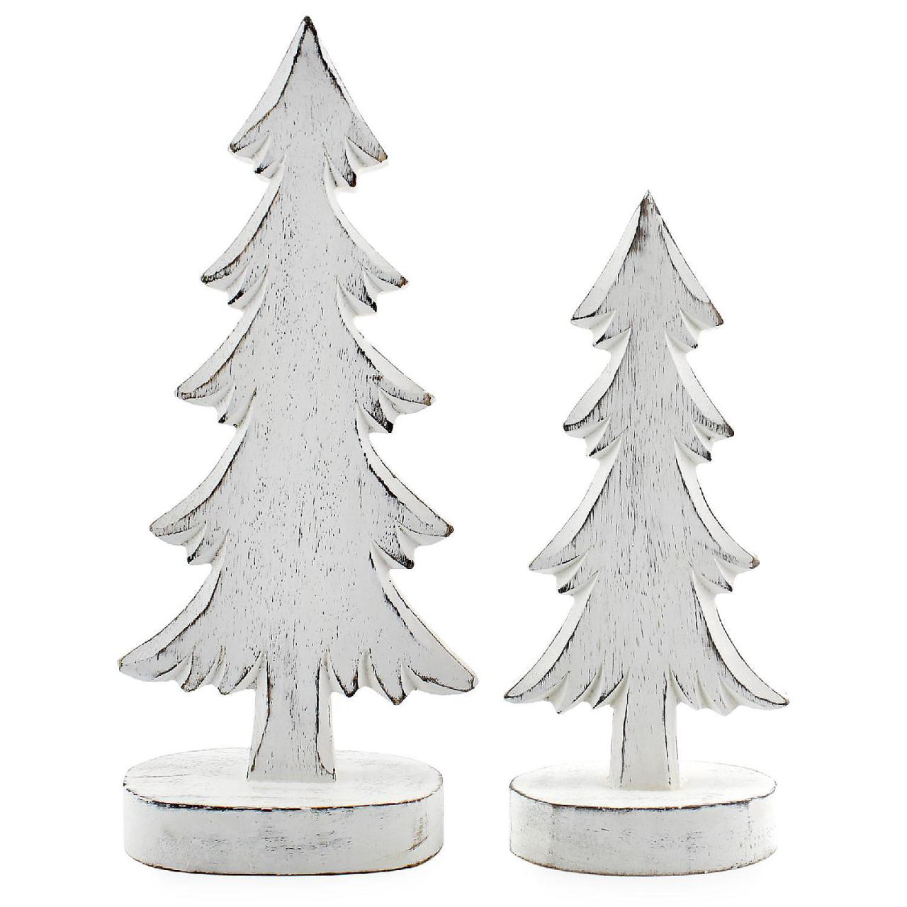 white decor for christmas tree Wooden Christmas Tree Set of 2, White; Tabletop Handmade Decor Figures