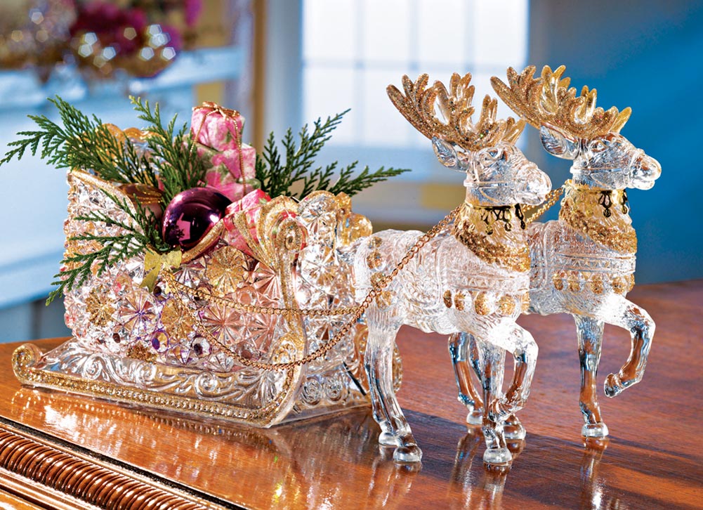 large christmas sleigh decor Crystal Reindeer & Sleigh Holiday Centerpiece Christmas